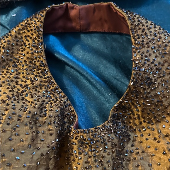 100% silk gold beaded sequined Mike Benet size UK 8 or us 4 & Gold knot headband - Picture 3 of 13